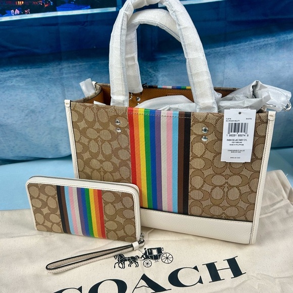 Coach Special Edition Dempsey Rainbow Carryall Bag and Wristlet. - Picture 2 of 16